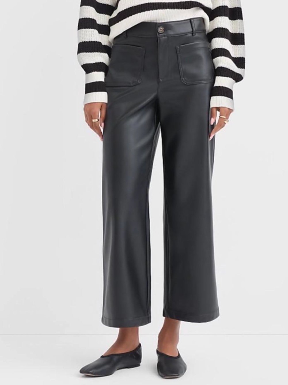LOFT Palmer Wide Leg Crop Faux Leather Pants Black High Rise Size 10